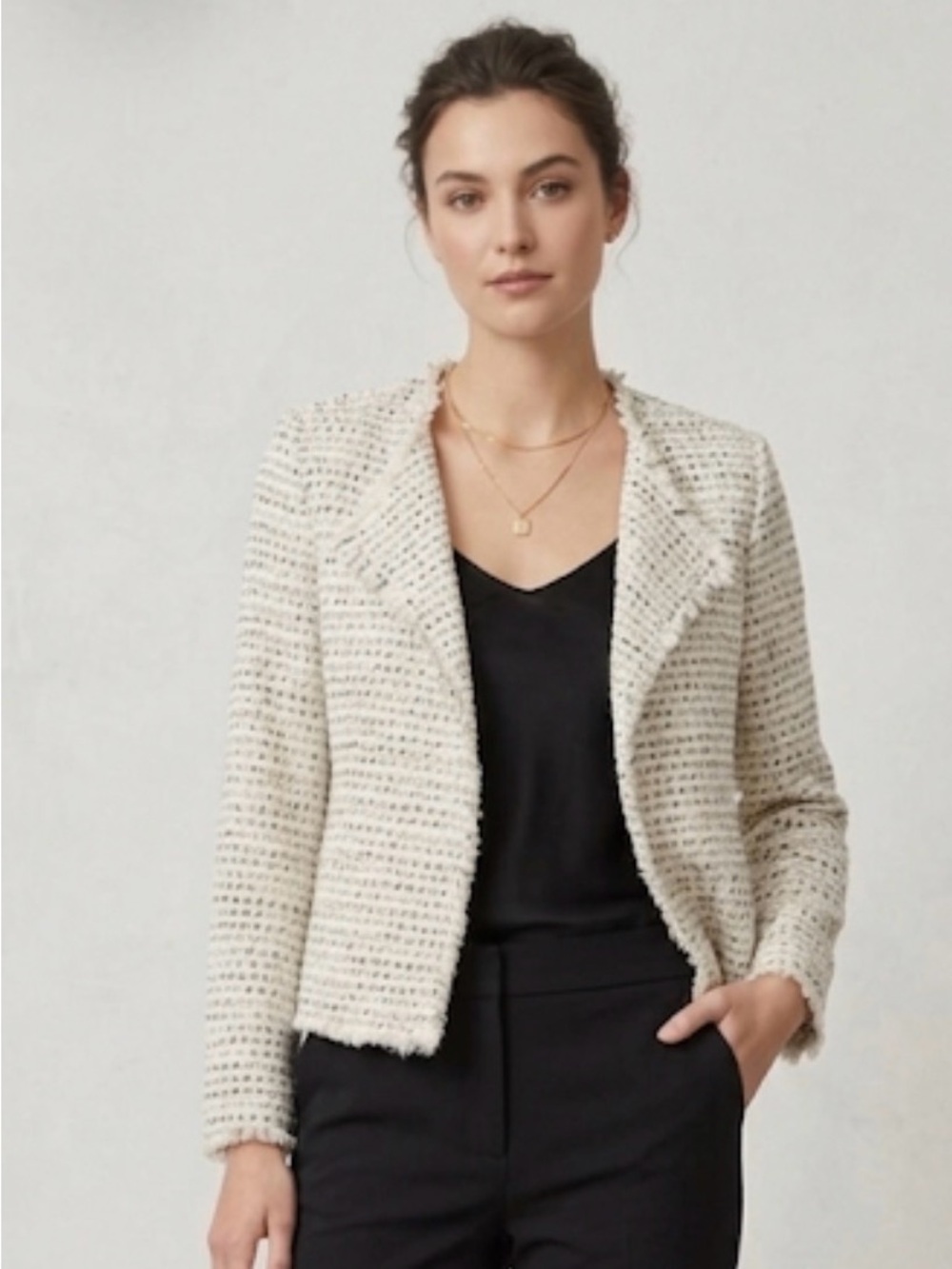 Club Monaco Cream and Black Textured Blazer